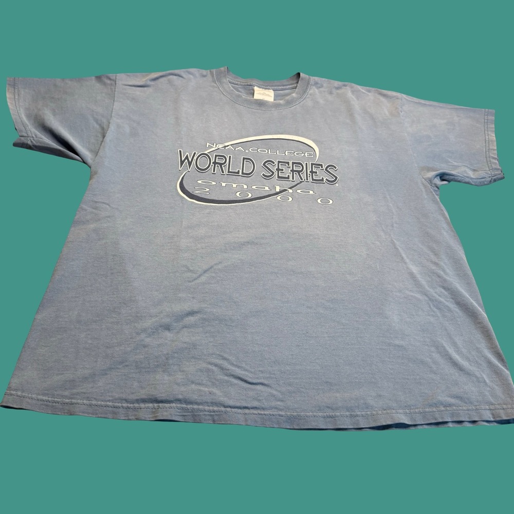 2000 NCAA College World Series Omaha T Shirt 2XL Blue Baseball Vintage Y2K Faded